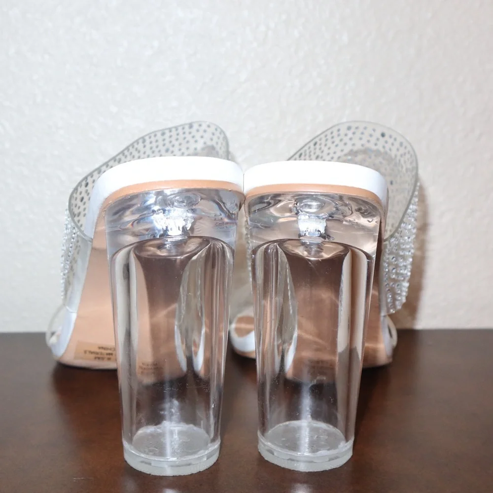 Chic Crystal-Embellished Clear and White Heels
